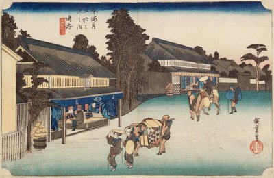 Station Narumi, „Berühmter Arimatsu-Batikstoff“ von Utagawa Hiroshige